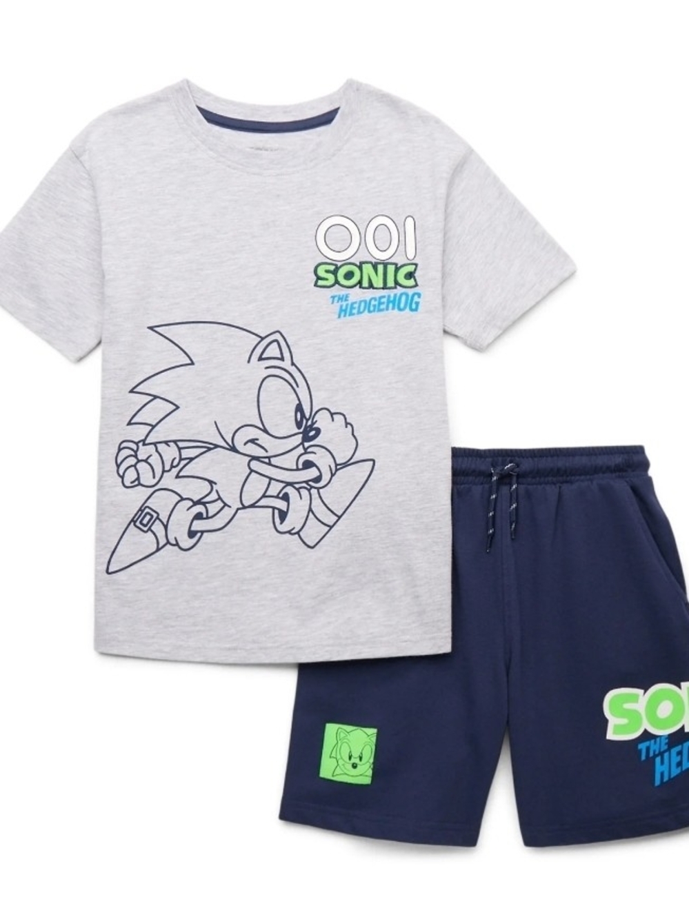 Sonic The Hedgehog Graphic Tee & Shorts Set - Gray & Navy
